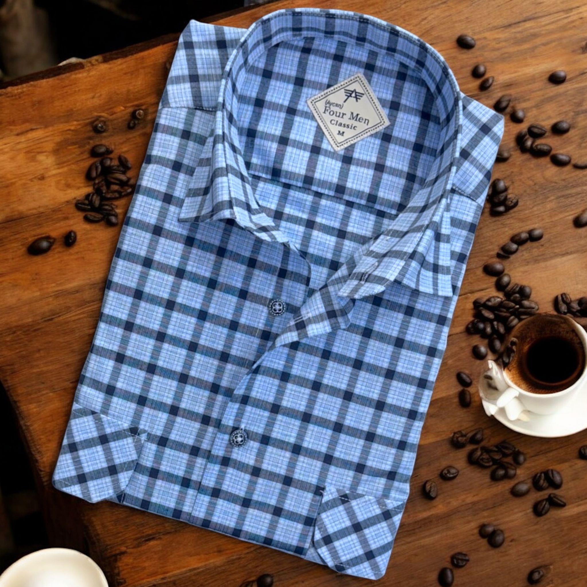 Linen Keten Klasik %100 Cotton Uzun Kollu Terletmeyen İki Cepli Kapaklı Mavi Gömlek (Regular Kalıp)