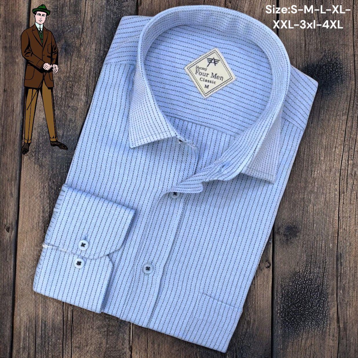 Linen Keten Klasik %100 Cotton Uzun Kollu Terletmeyen Tek Cepli Kapaklı Mavi Gömlek (Regular Kalıp)