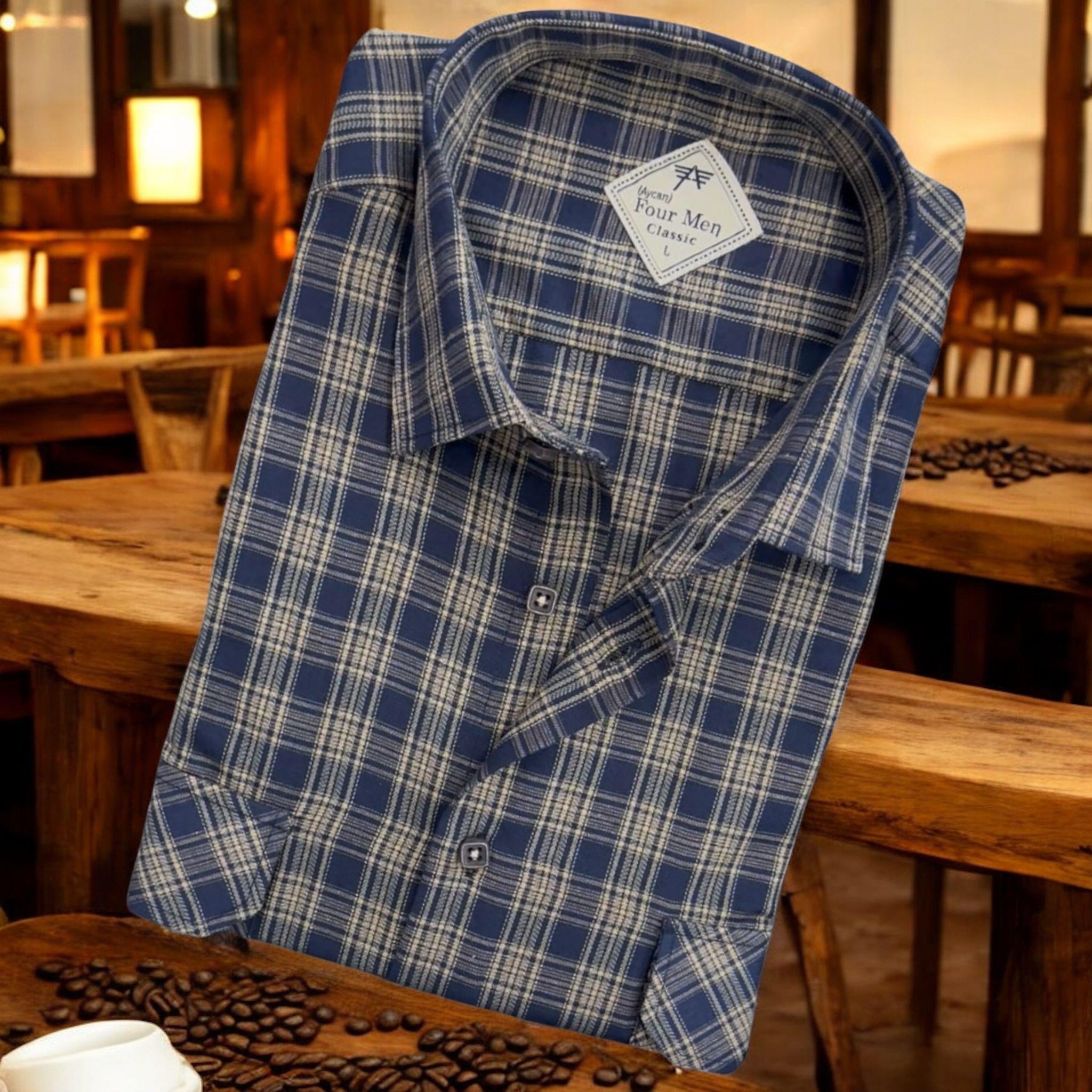 Linen Keten Klasik %100 Cotton Uzun Kollu Terletmeyen İki Cepli Kapaklı Mavi Gömlek (Regular Kalıp)