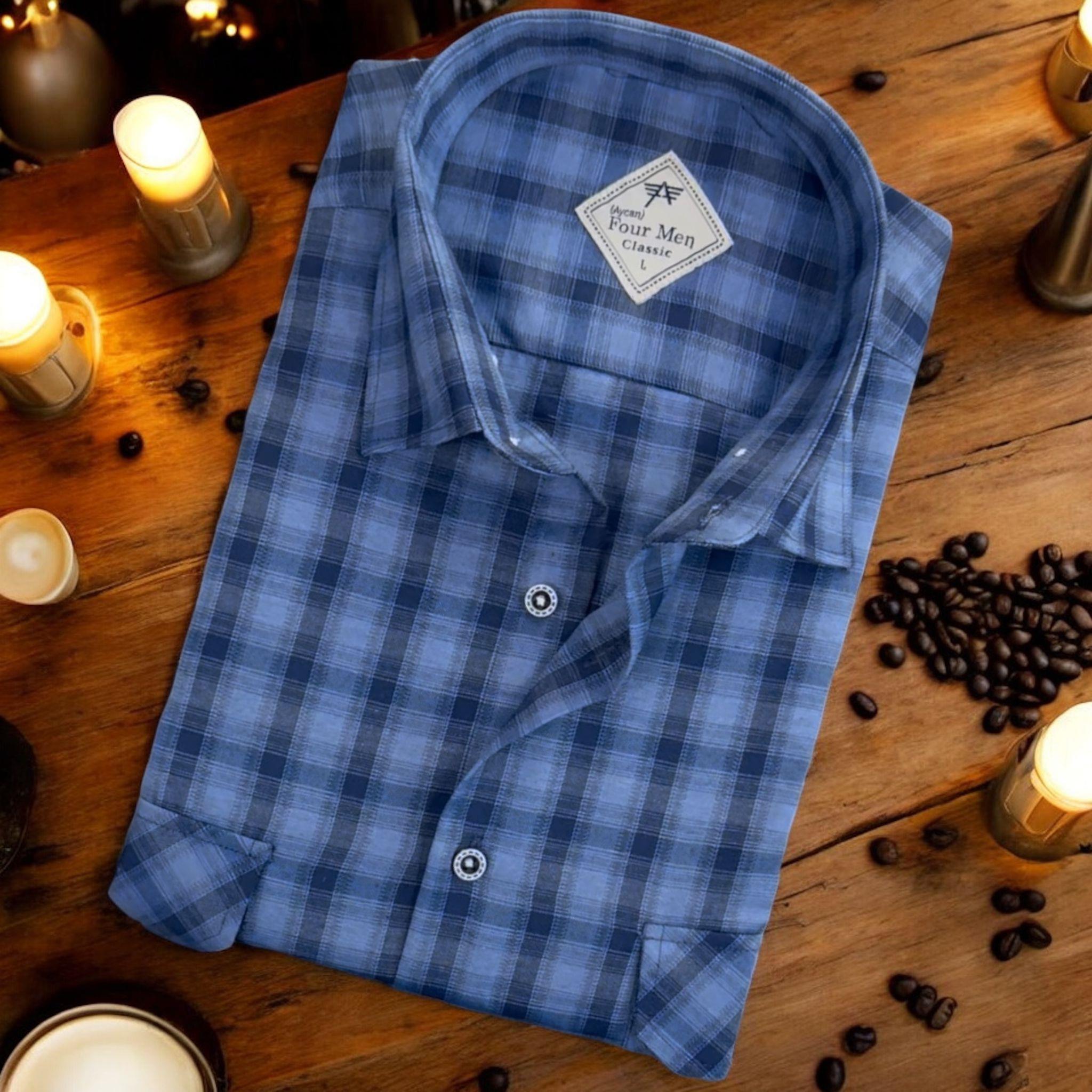 Linen Keten Klasik %100 Cotton Uzun Kollu Terletmeyen İki Cepli Kapaklı Mavi Gömlek (Regular Kalıp)
