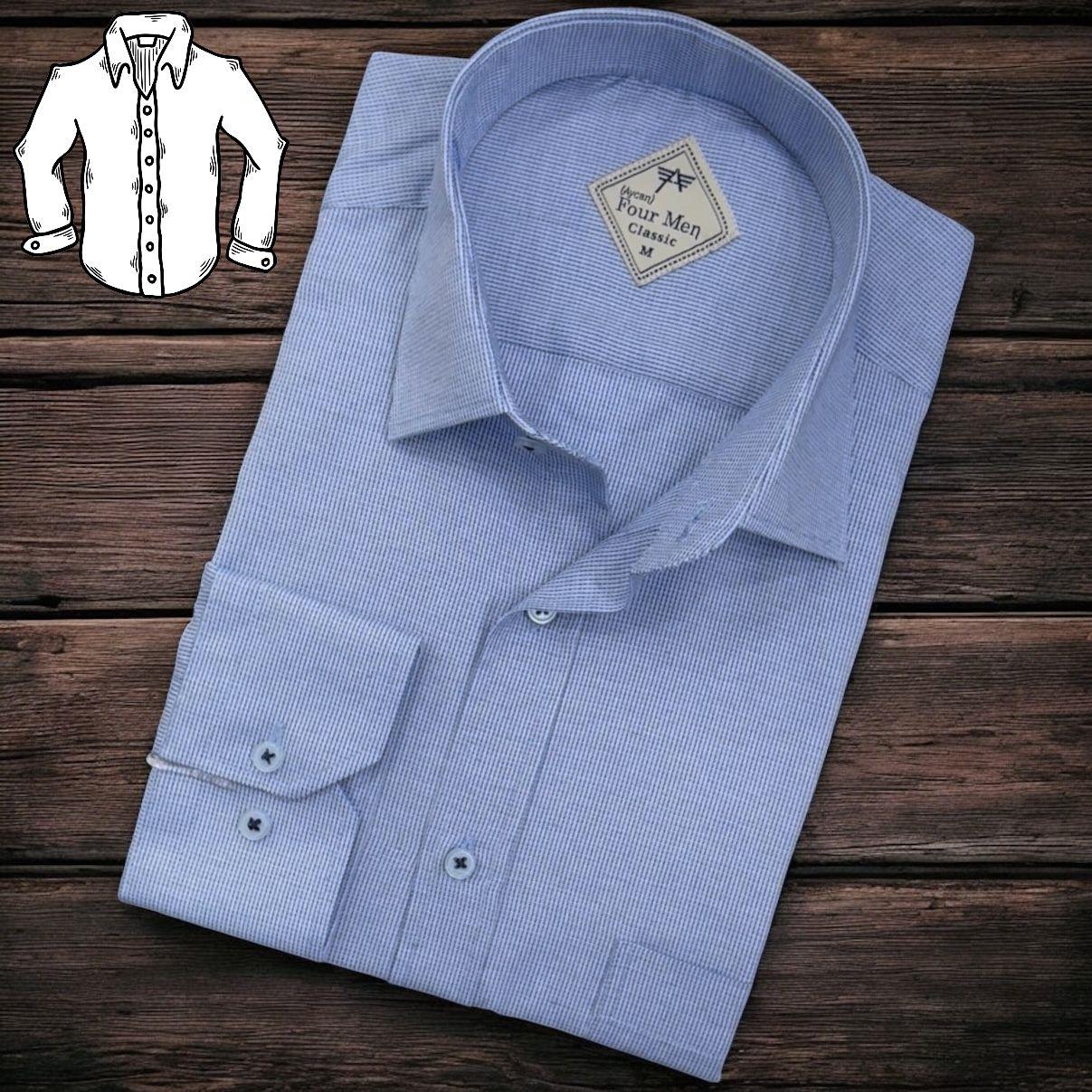 Linen Keten Klasik %100 Cotton Uzun Kollu Terletmeyen Tek Cepli Kapaklı Mavi Gömlek (Regular Kalıp)