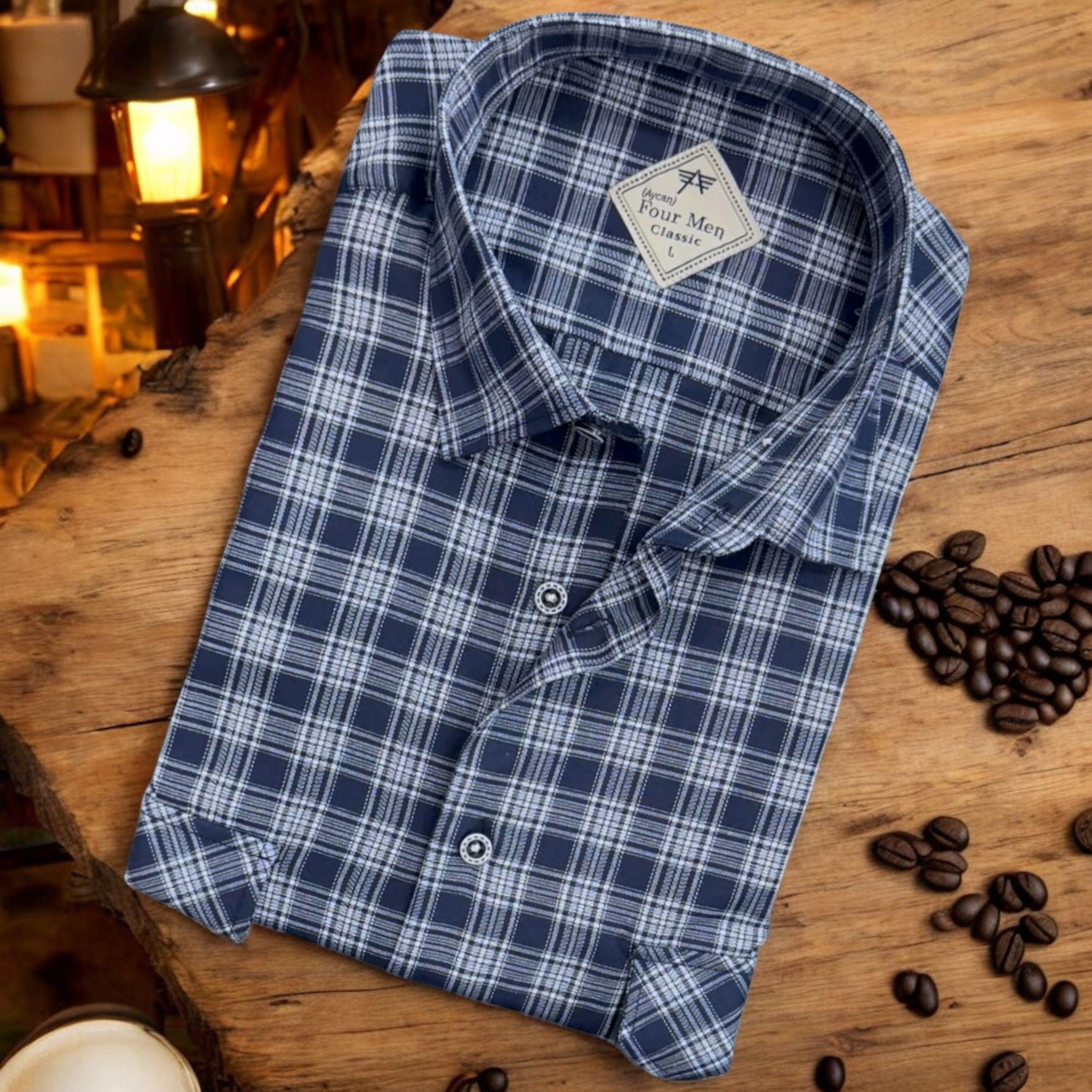 Linen Keten Klasik %100 Cotton Uzun Kollu Terletmeyen İki Cepli Kapaklı Mavi Gömlek (Regular Kalıp)