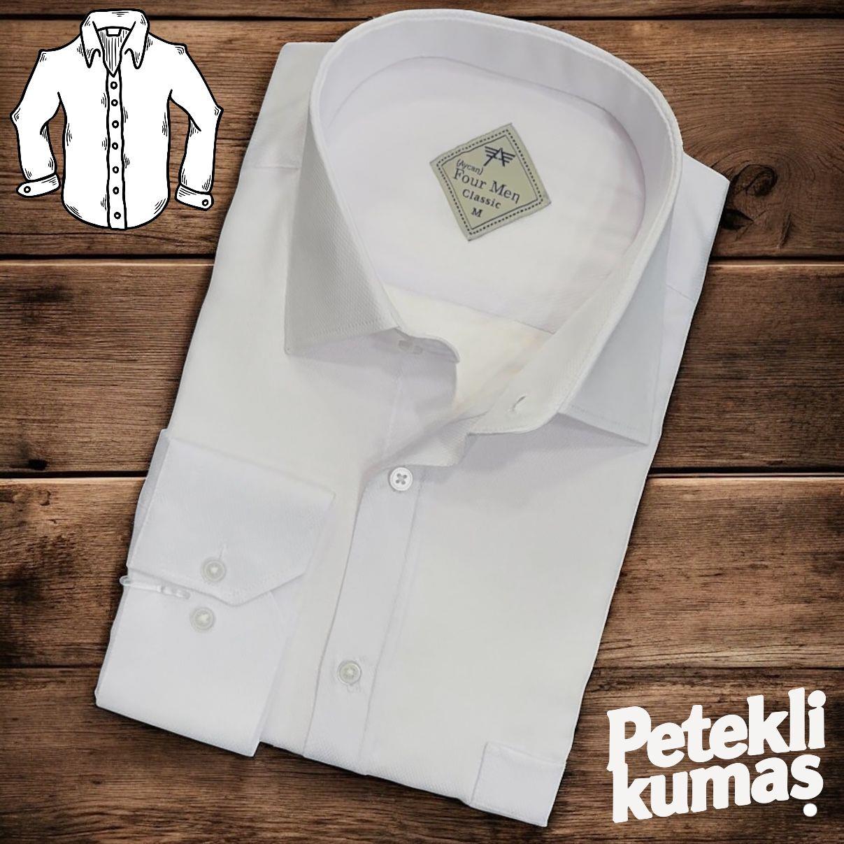 Linen Keten Klasik %100 Cotton Uzun Kollu Terletmeyen Tek Cepli Kapaklı Beyaz Gömlek (Regular Kalıp)