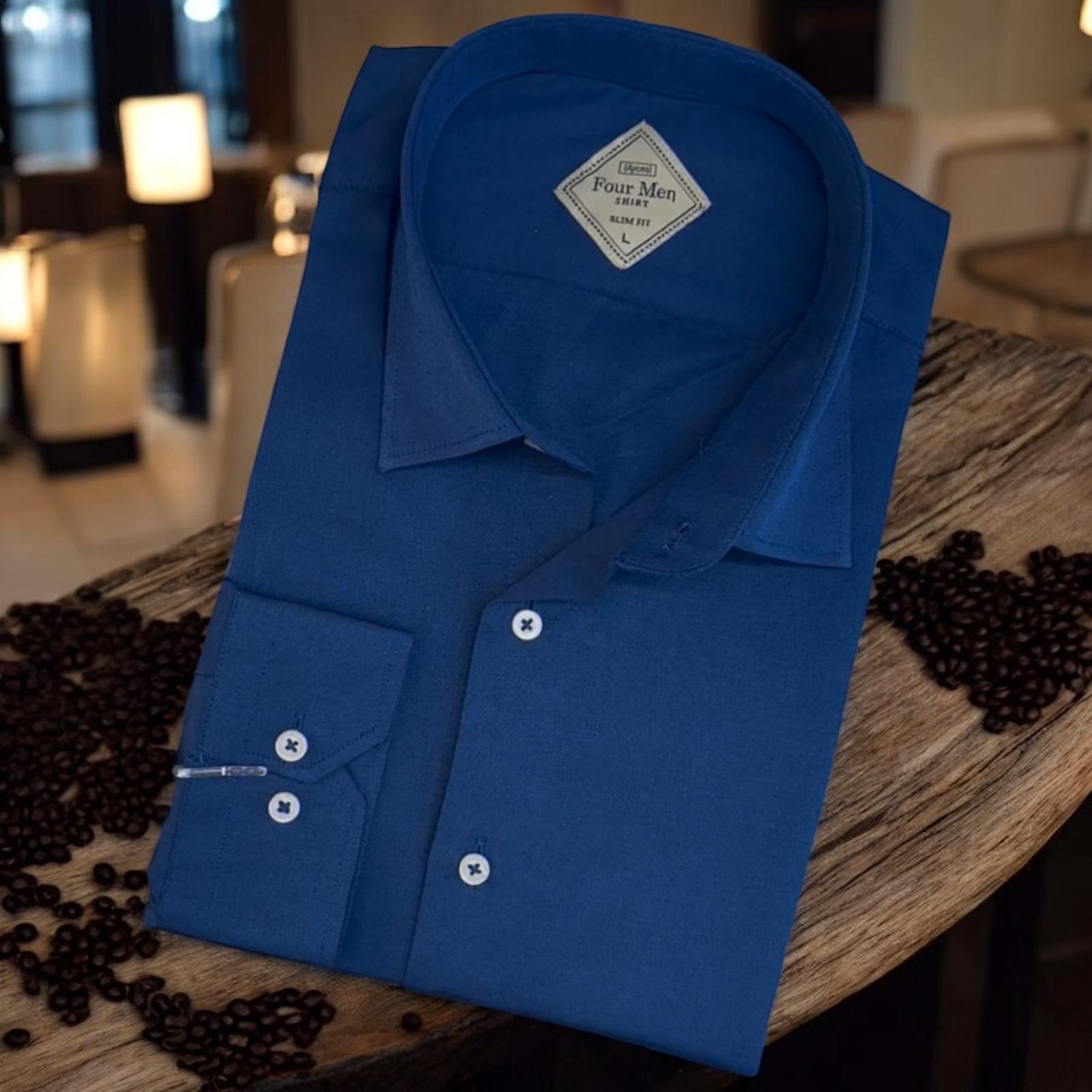 Linen Keten Klasik %100 Cotton Uzun Kollu Terletmeyen Tek Cepli Kapaklı Mavi Gömlek (Regular Kalıp)