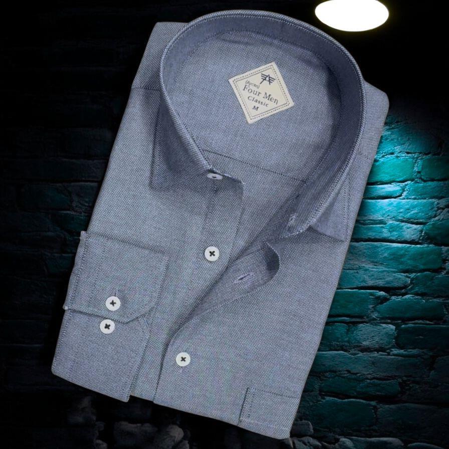 Linen Keten Klasik İndigo Uzun Kollu Erkek Gömlek (Regular Kalıp)