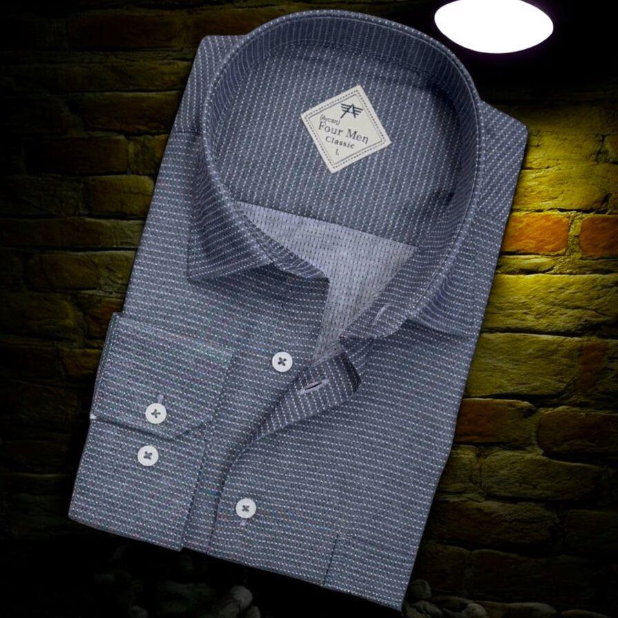 Linen Keten Klasik İndigo Uzun Kollu Erkek Gömlek (Regular Kalıp)