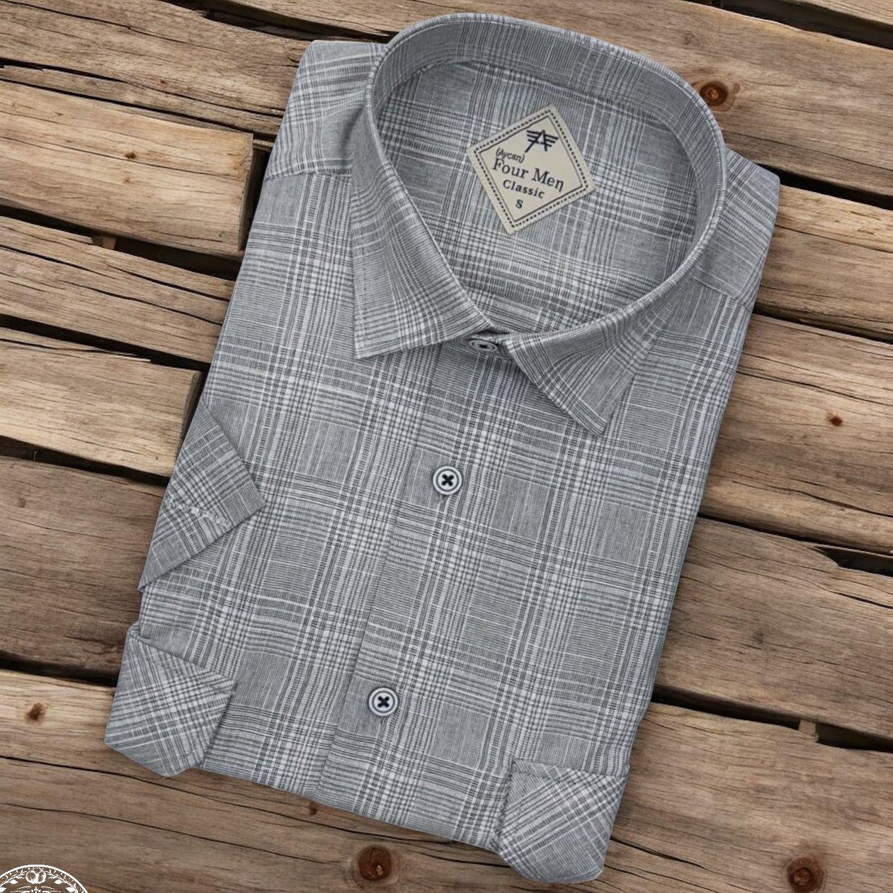 Linen Keten Klasik Kısa Kollu İki Cepli Kapaklı Vizon Baba Gömleği (Regular Kalıp)