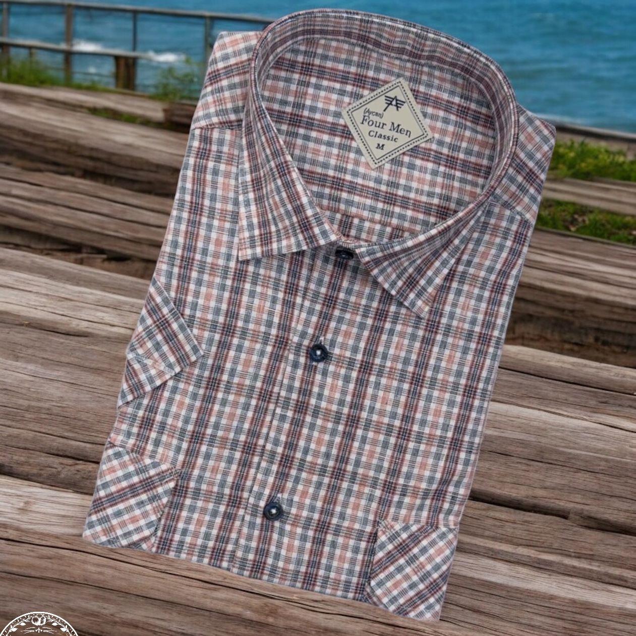 Linen Keten Klasik Kısa Kollu İki Cepli Kapaklı Beyaz Baba Gömleği (Regular Kalıp)