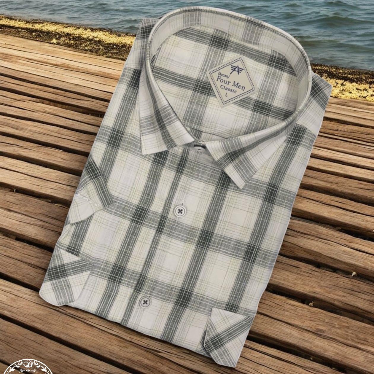 Linen Keten Klasik Kısa Kollu İki Cepli Kapaklı Baba Gömleği (Regular Kalıp)