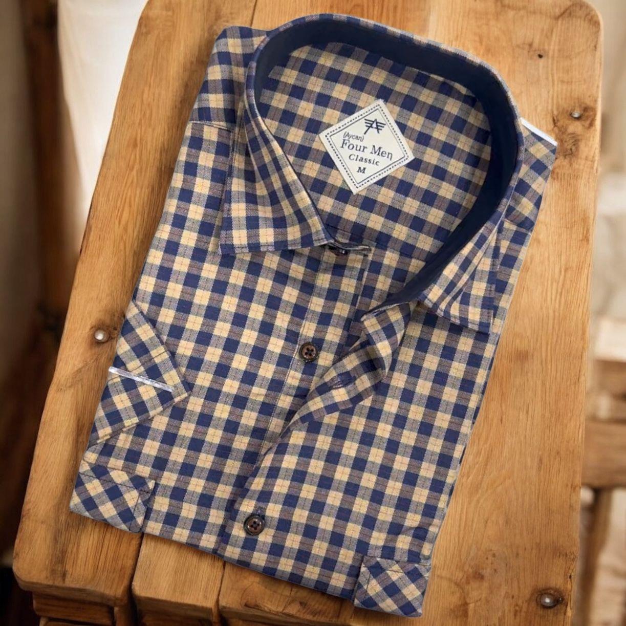 Linen Keten Klasik Kısa Kollu Krem Gömlek (Regular Kalıp)