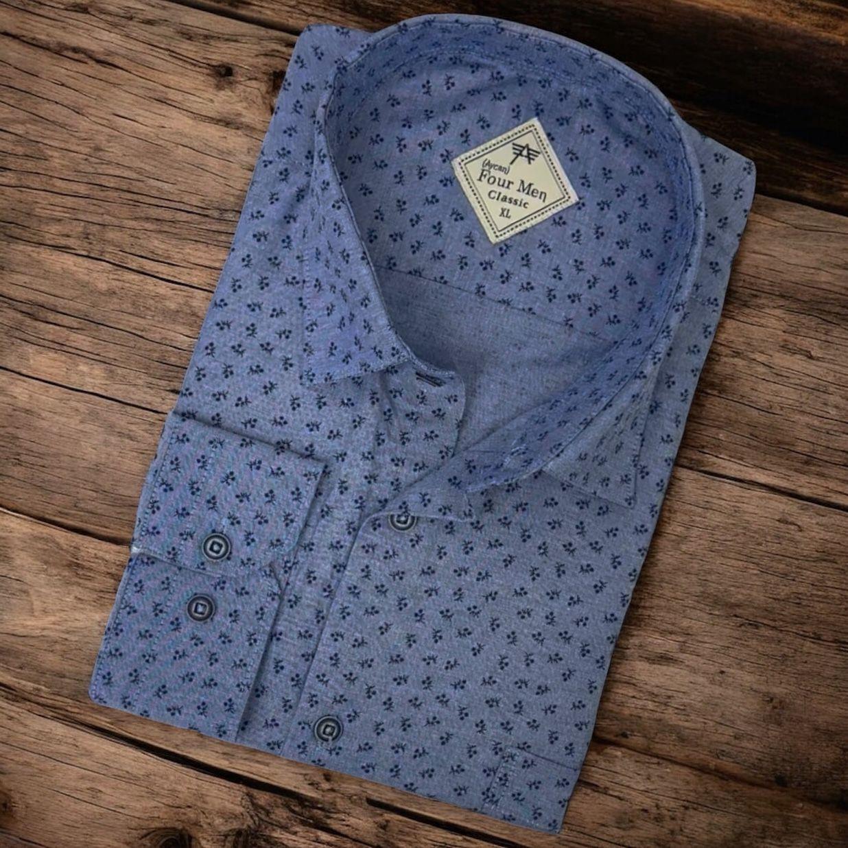 Linen Keten Klasik Uzun Kollu Terletmeyen Mavi Erkek Gömlek (Regular Kalıp)