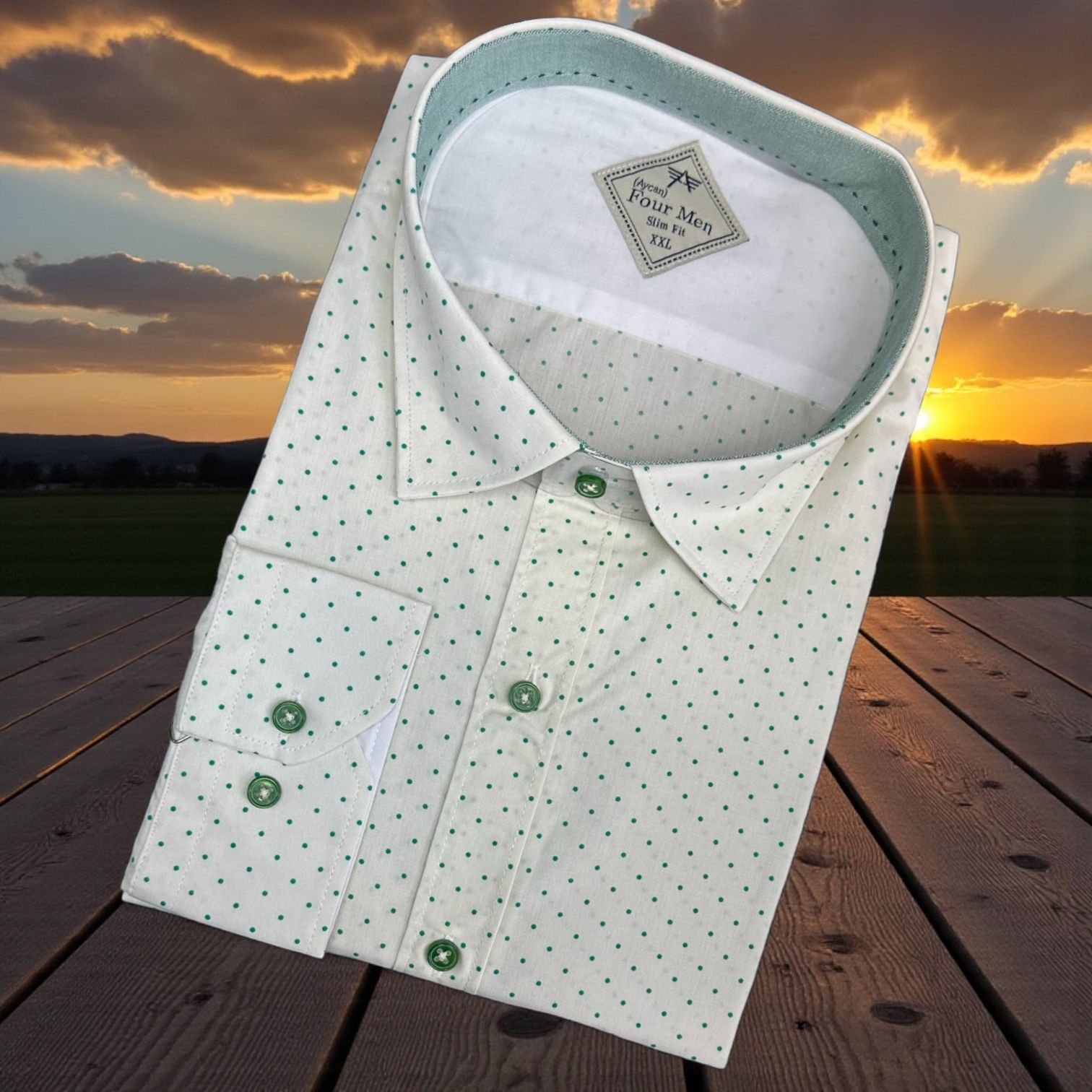 Linen Uzun Kol Pamuklu Yakası Gizli Düğmeli Gömlek (Slim Fit Kalıp)
