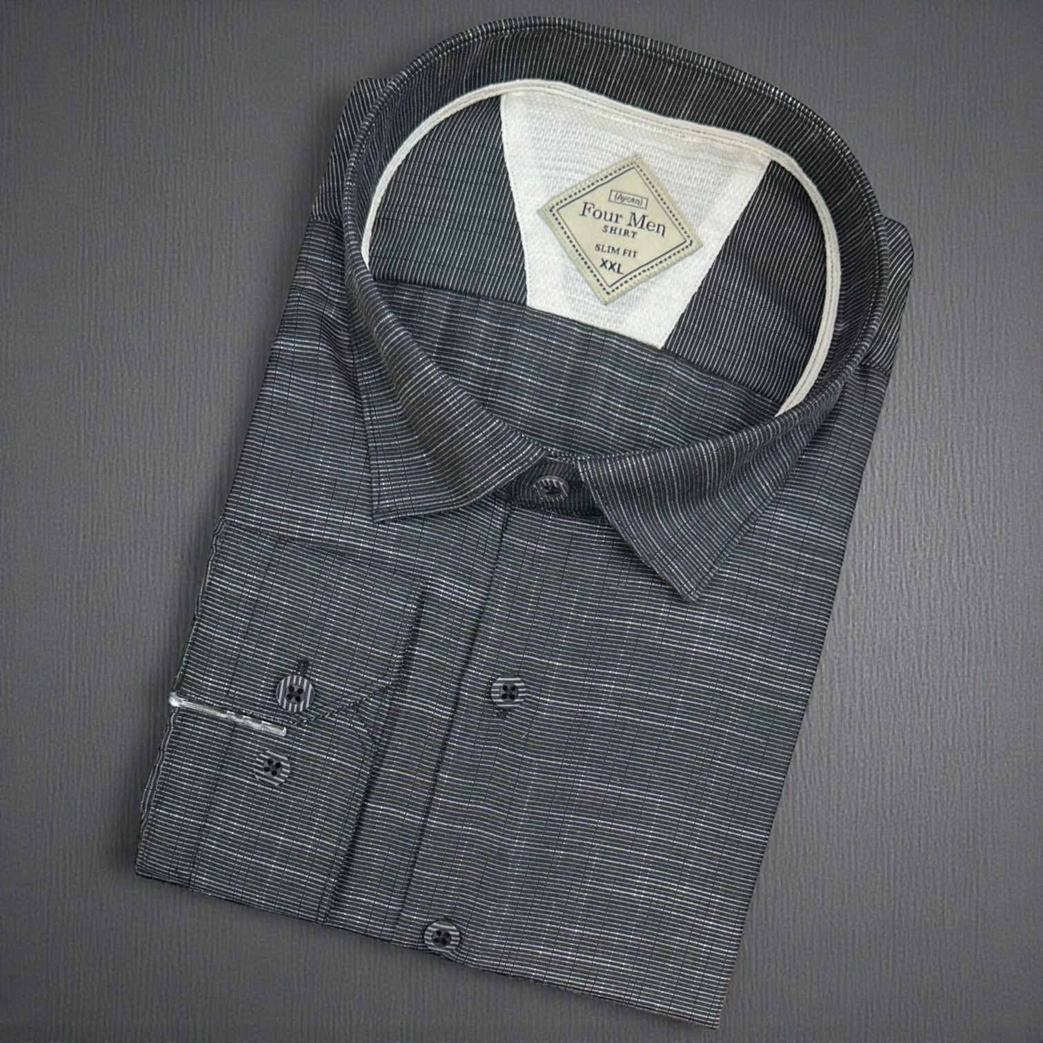 Linen Uzun Kol Pamuklu Yakası Gizli Düğmeli Gömlek (Slim Fit Kalıp)