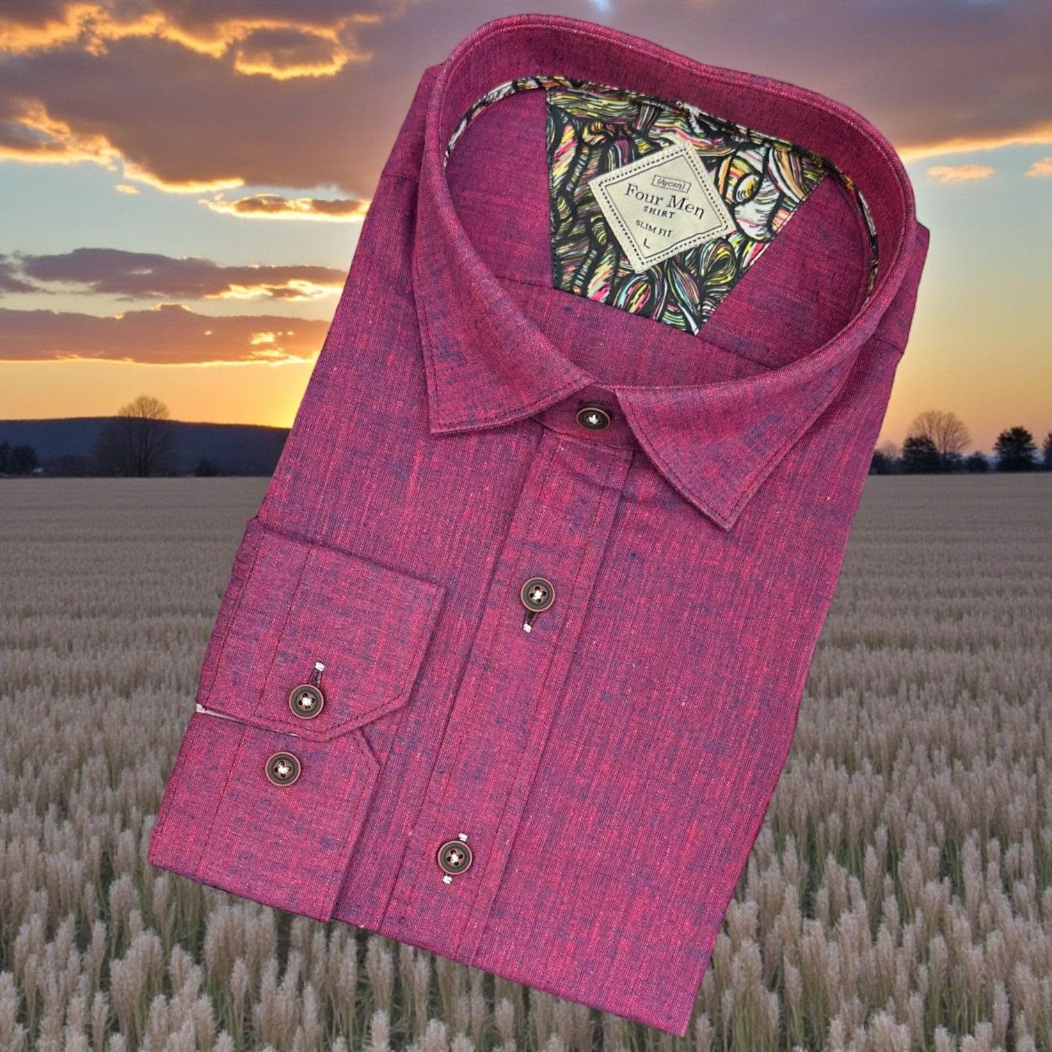 Linen Uzun Kol Pamuklu Yakası Gizli Düğmeli Gömlek (Slim Fit Kalıp)