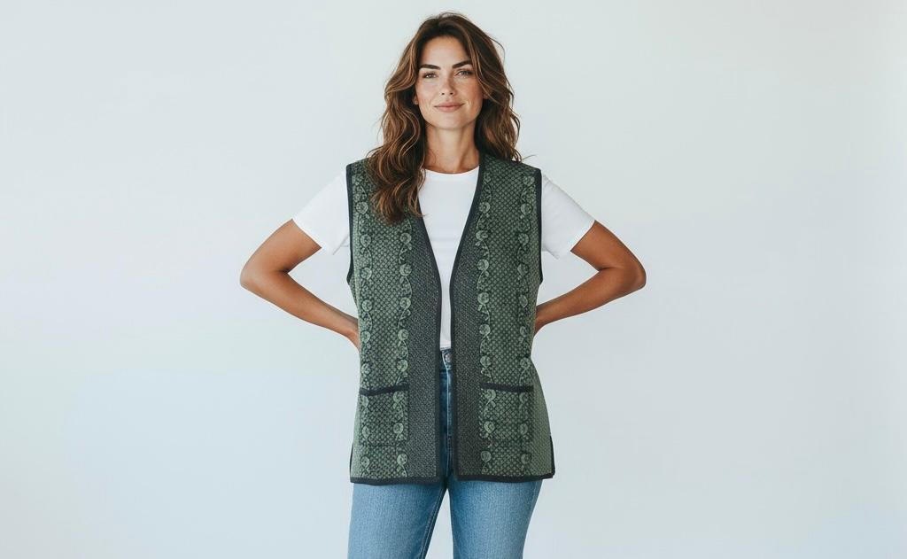 Örme Mimoza Otantik Desenli Yelek