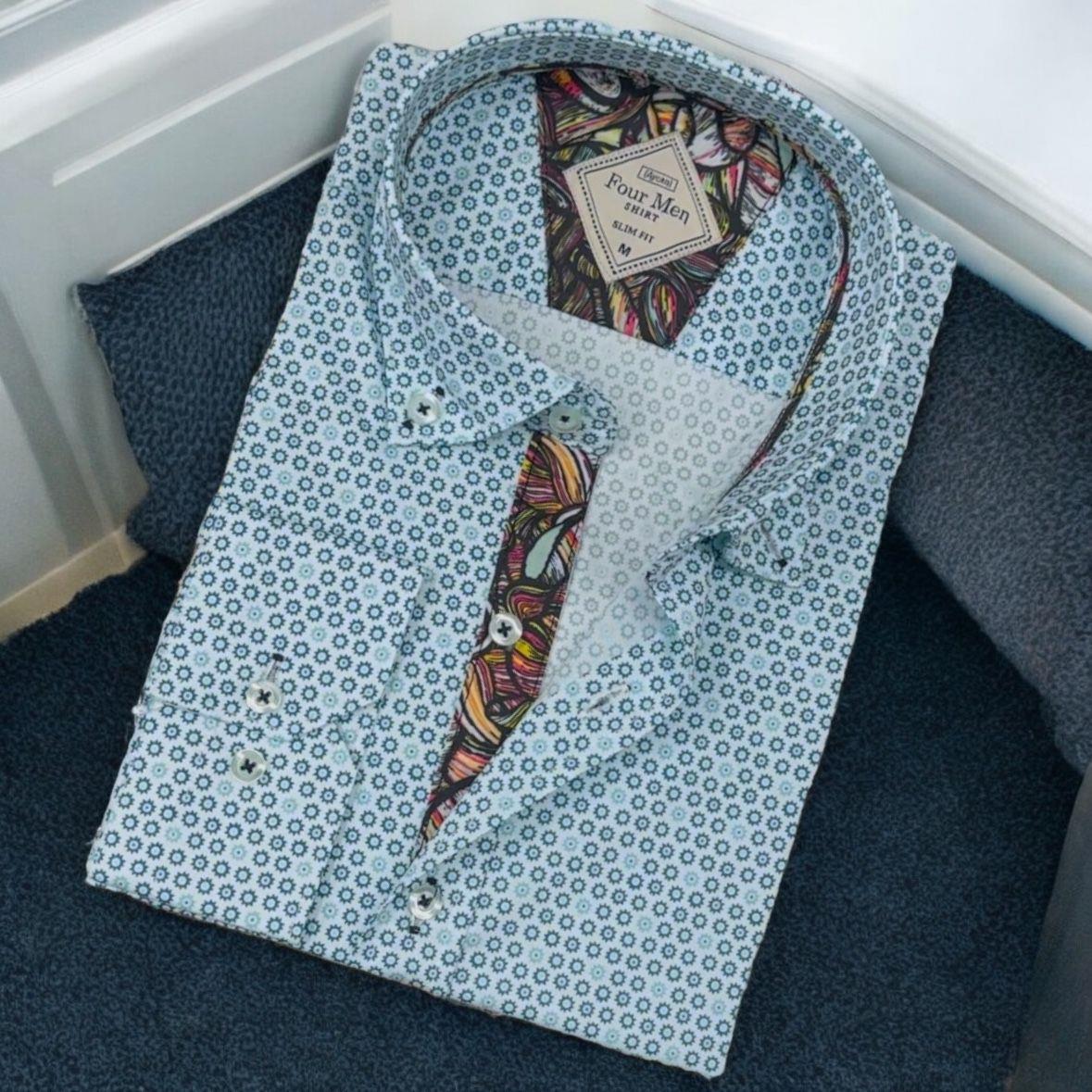Pamuklu Açık Mavi Desenli Uzun Kollu Erkek Gömlek (Slim Fit Kalıp)
