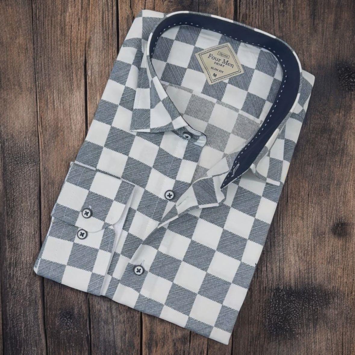 Pamuklu Gri Damalı Uzun Kollu Erkek Gömlek (Slim Fit Kalıp)