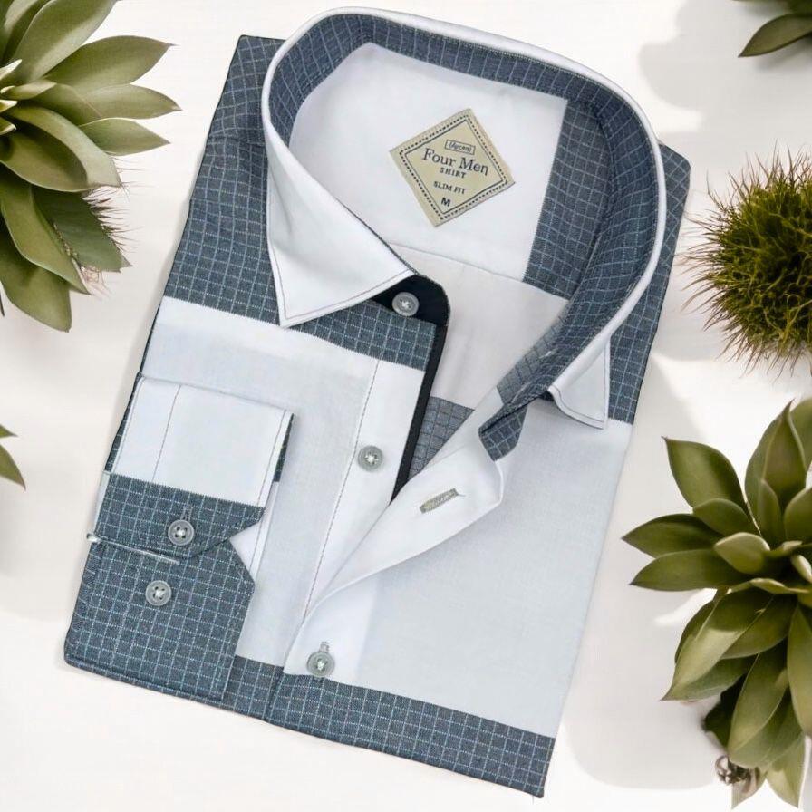 Pamuklu Gri Uzun Kollu Erkek Gömlek (Slim Fit Kalıp)