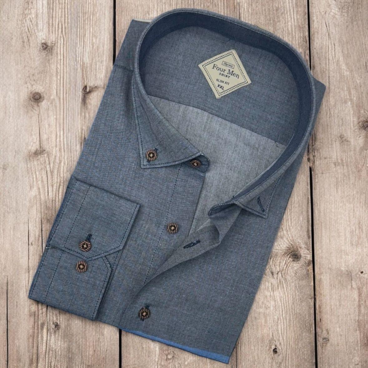 Pamuklu Gri Uzun Kollu Erkek Gömlek (Slim Fit Kalıp)