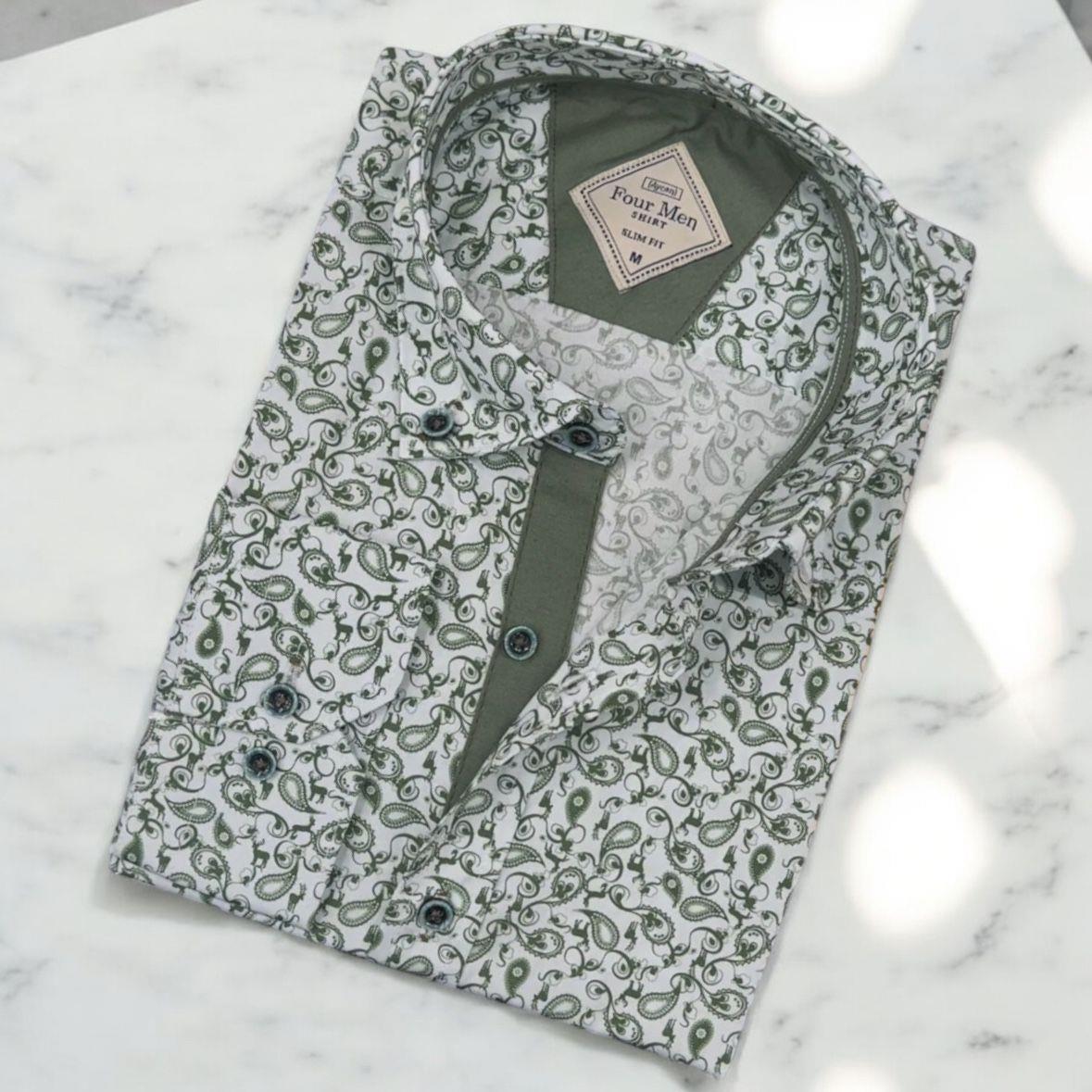 Pamuklu Haki Uzun Kollu Erkek Gömlek (Slim Fit Kalıp)
