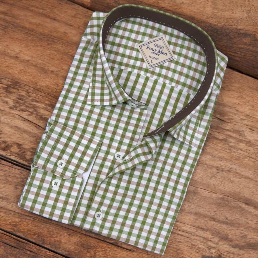 Pamuklu Haki Uzun Kollu Erkek Gömlek (Slim Fit Kalıp)
