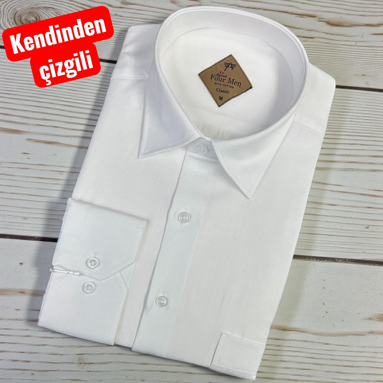 Pamuklu Kandinden Çizgili Uzun Kollu Yakası Alttan Düğmeli  Erkek Gömlek (Regular Kalıp)