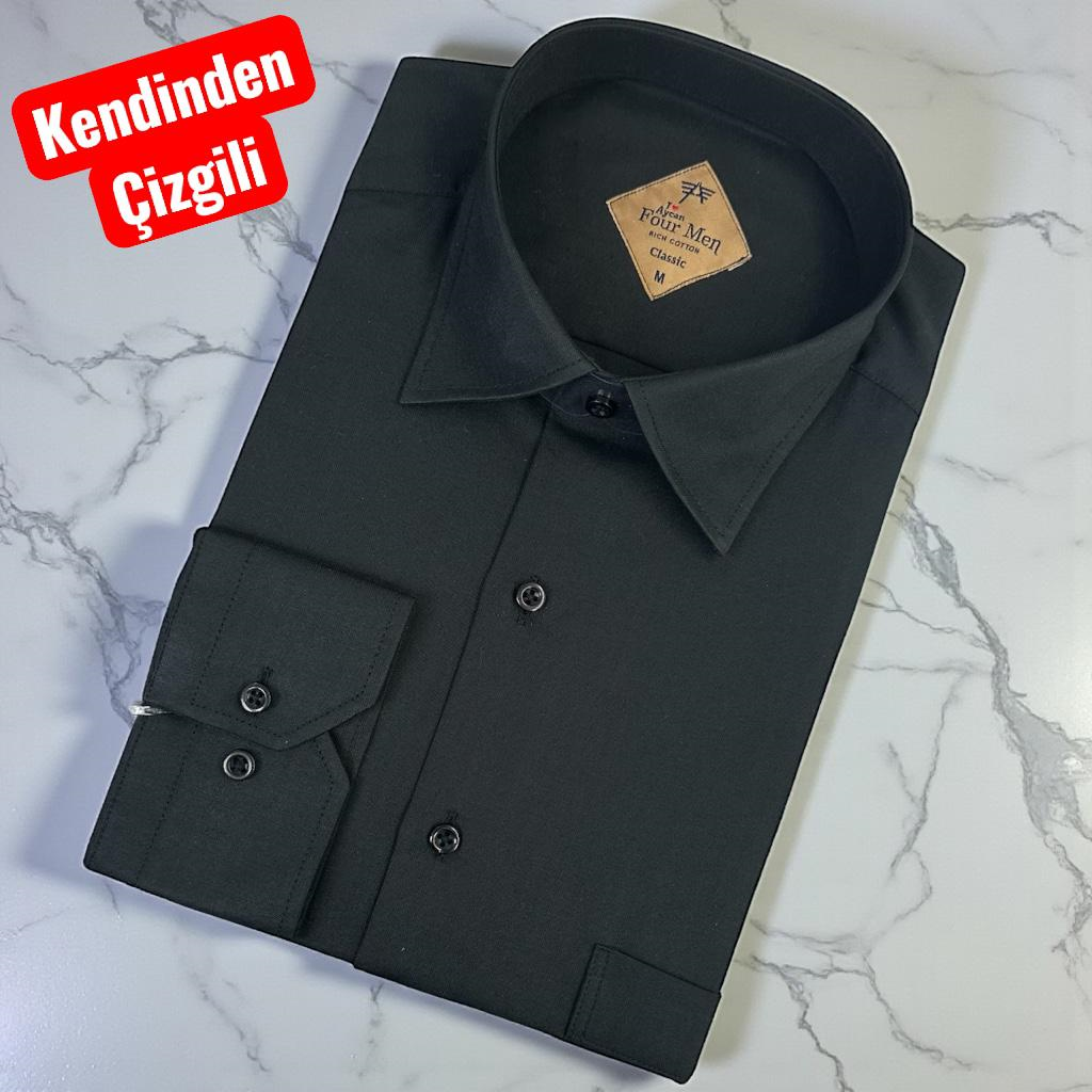 Pamuklu Kandinden Çizgili Uzun Kollu Yakası Alttan Düğmeli  Erkek Gömlek (Regular Kalıp)
