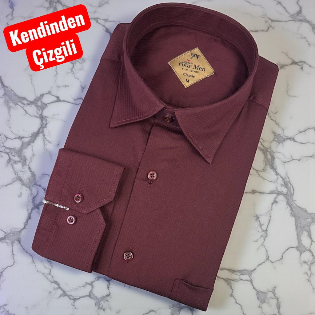 Pamuklu Kandinden Çizgili Uzun Kollu Yakası Alttan Düğmeli  Erkek Gömlek (Regular Kalıp)