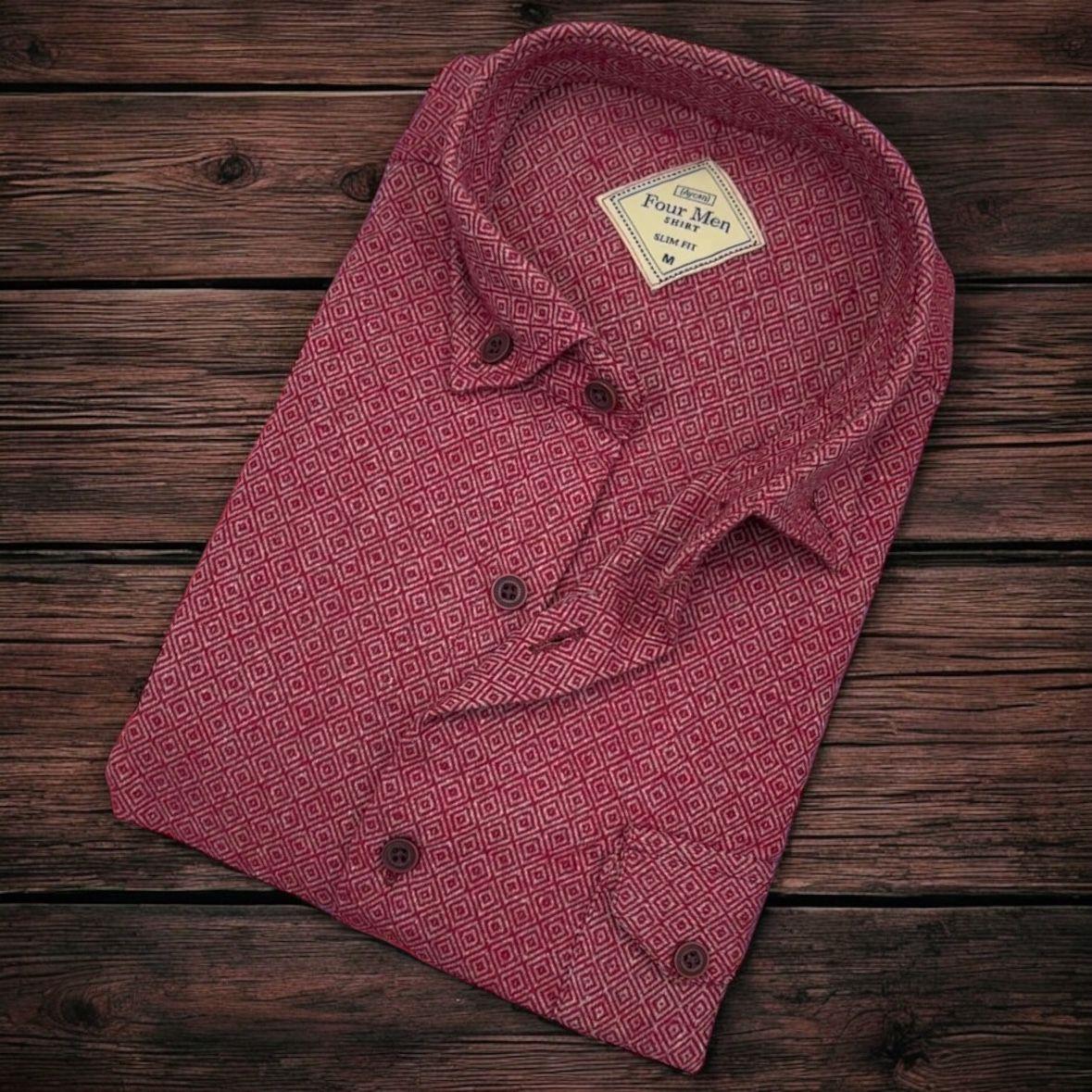 Pamuklu Kırmızı Uzun Kollu Erkek Gömlek (Slim Fit Kalıp)