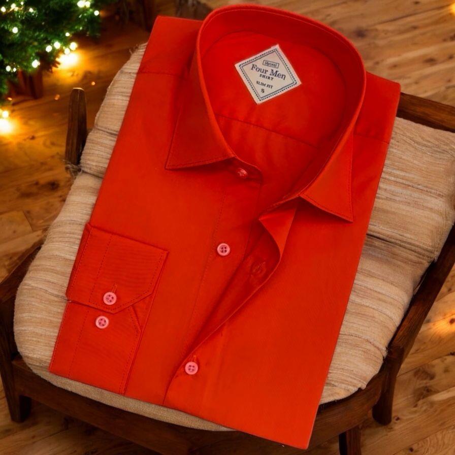 Pamuklu Kırmızı Uzun Kollu Erkek Gömlek (Slim Fit Kalıp)