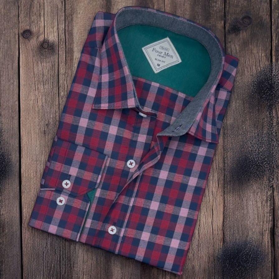 Pamuklu Kırmızı Uzun Kollu Erkek Gömlek (Slim Fit Kalıp)