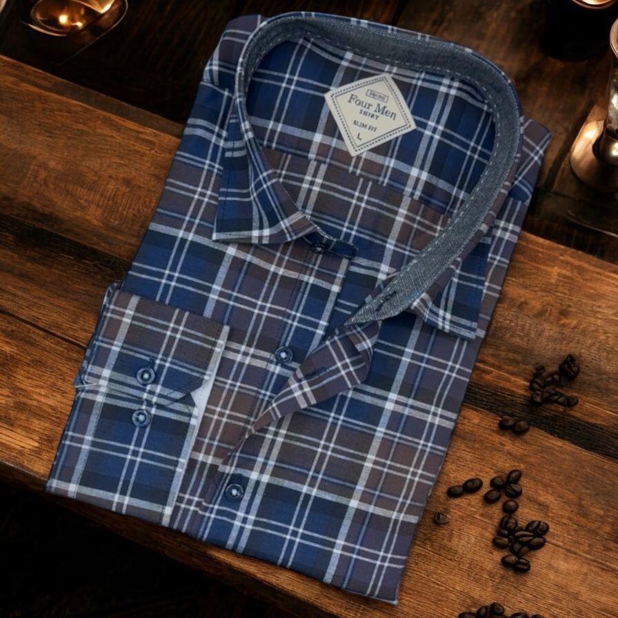 Pamuklu Lacivert Uzun Kollu Erkek Gömlek (Slim Fit Kalıp)