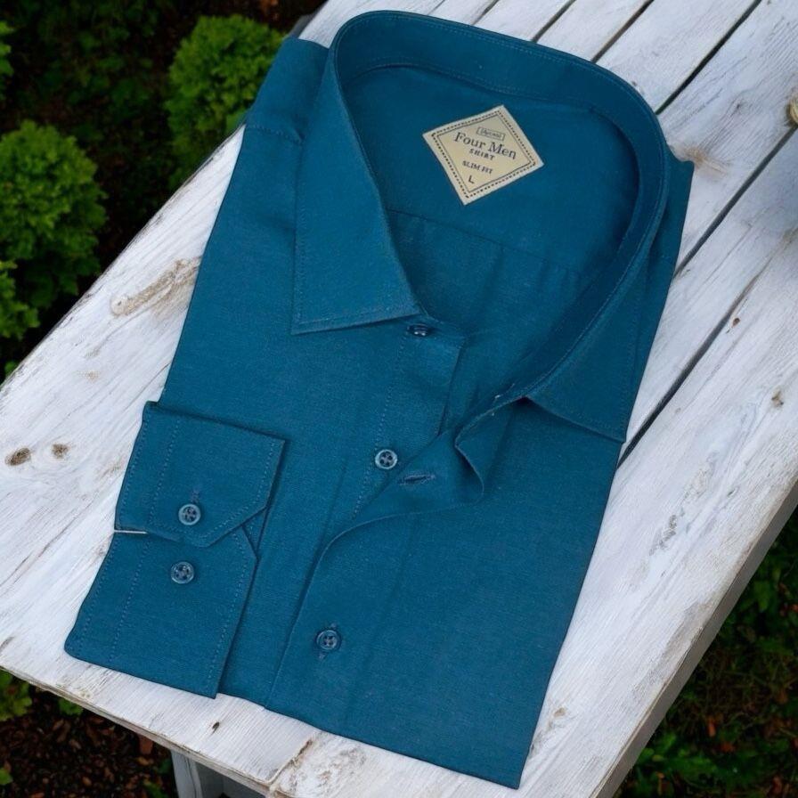 Pamuklu Lacivert Uzun Kollu Erkek Gömlek (Slim Fit Kalıp)