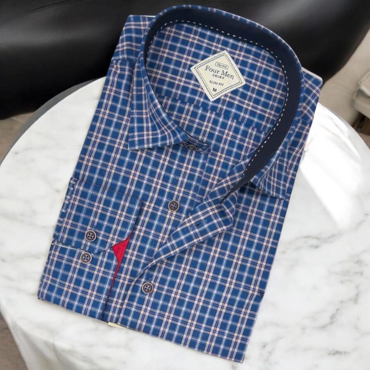 Pamuklu Lacivert Uzun Kollu Erkek Gömlek (Slim Fit Kalıp)