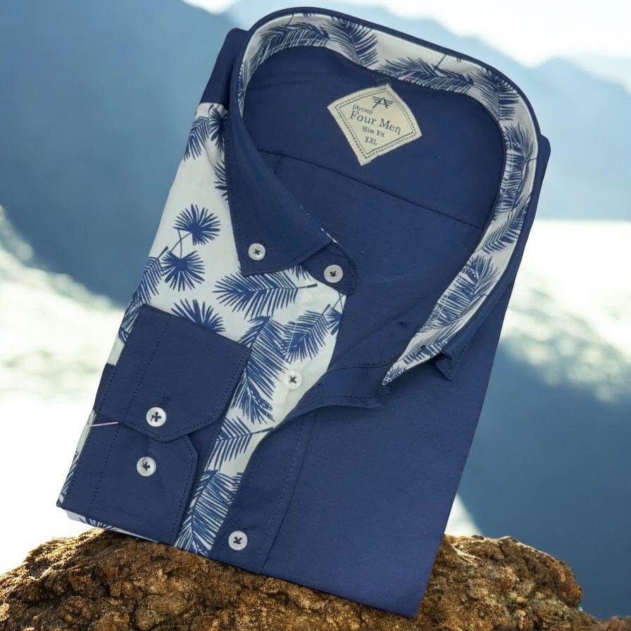 Pamuklu Lacivert Uzun Kollu Erkek Gömlek (Slim Fit Kalıp)