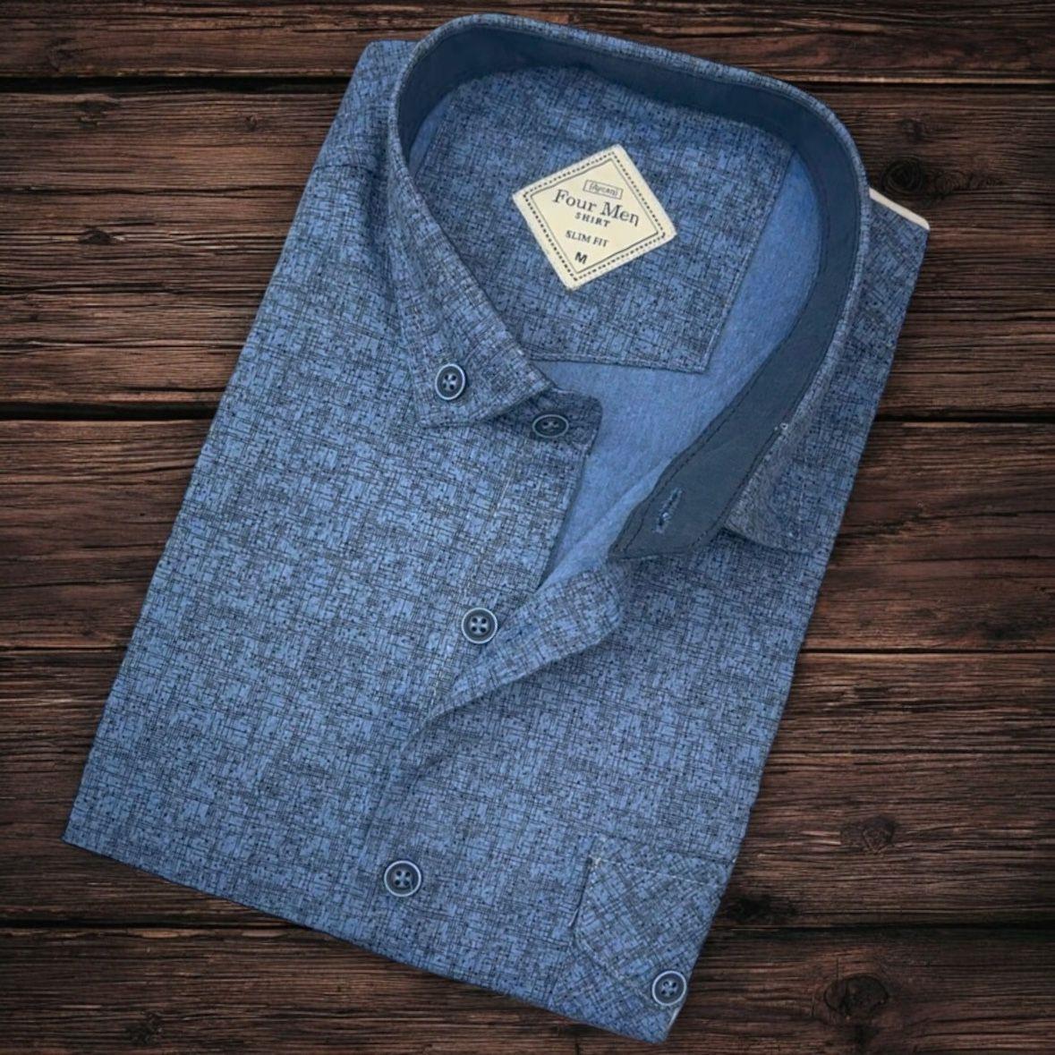 Pamuklu Mavi Uzun Kollu Erkek Gömlek (Slim Fit Kalıp)
