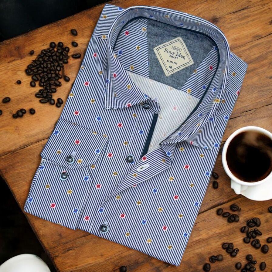 Pamuklu  Mavi Uzun Kollu Erkek Gömlek (Slim Fit Kalıp)