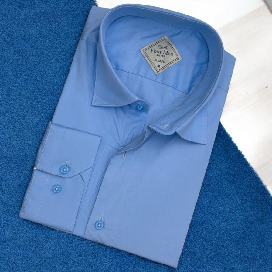 Pamuklu Mavi Uzun Kollu Erkek Gömlek (Slim Fit Kalıp)