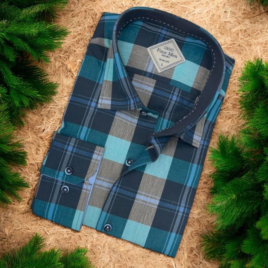 Pamuklu Mavi Uzun Kollu Erkek Gömlek (Slim Fit Kalıp)