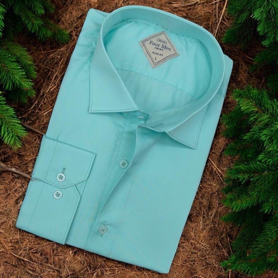 Pamuklu Mint Uzun Kollu Erkek Gömlek (Slim Fit Kalıp)