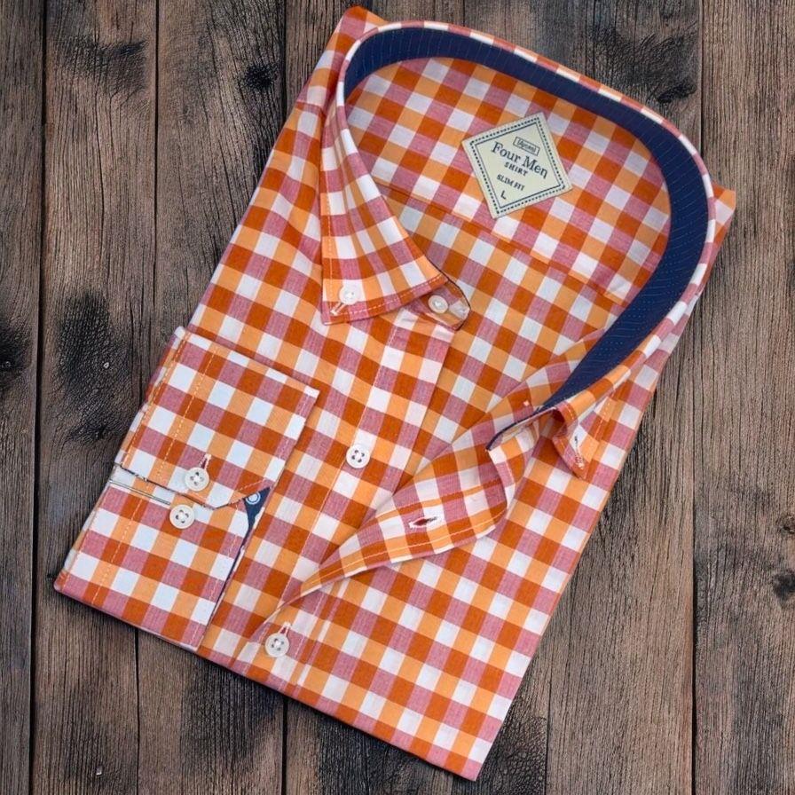 Pamuklu Turuncu Uzun Kollu Erkek Gömlek (Slim Fit Kalıp)
