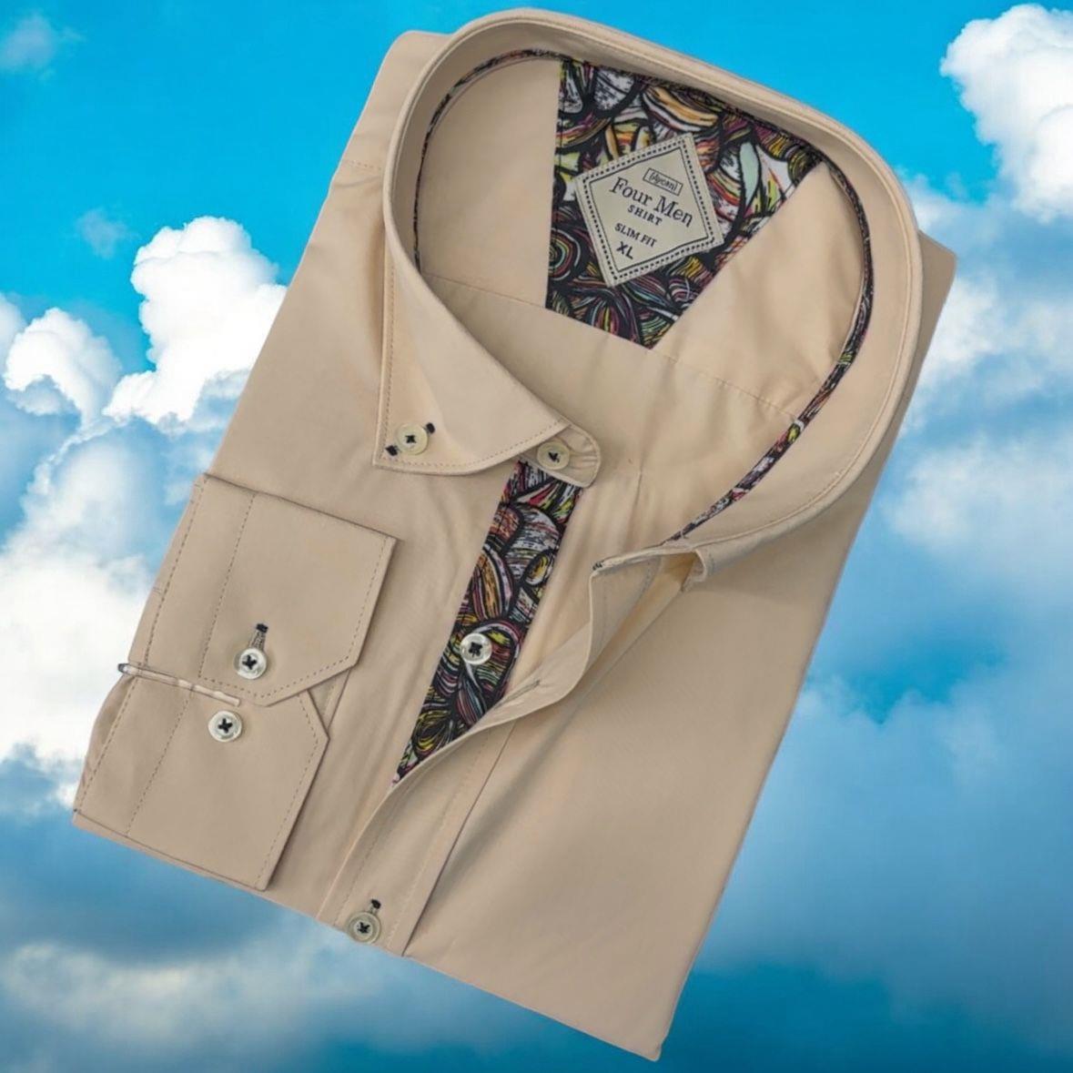 Pamuklu Uzun Kollu  Capuccino Erkek Gömlek (Slim Fit Kalıp)