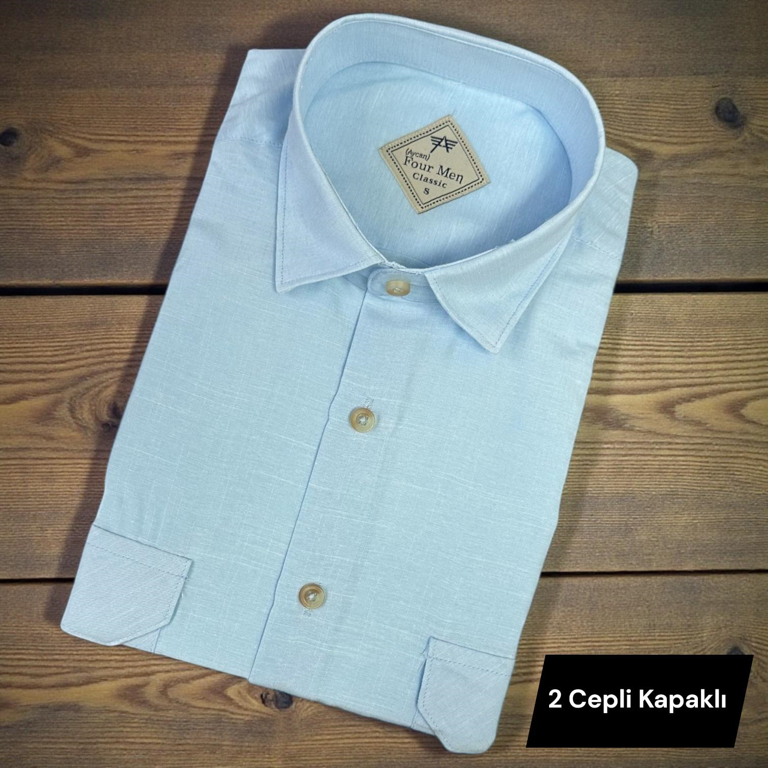 Pamuklu Uzun Kollu Çift Cepli Kapaklı Gömlek (Regular Kalıp)