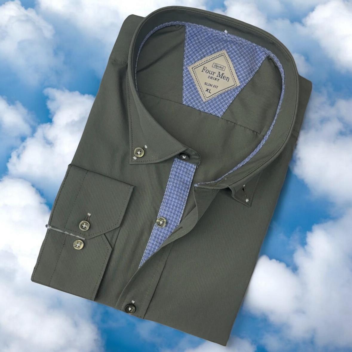 Pamuklu Uzun Kollu Haki Erkek Gömlek (Slim Fit Kalıp)