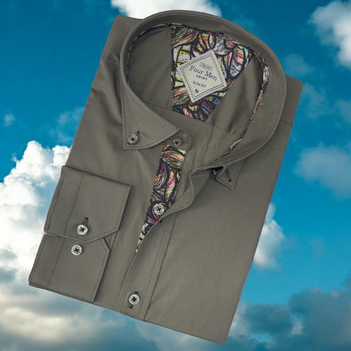 Pamuklu Uzun Kollu Haki Erkek Gömlek (Slim Fit Kalıp)