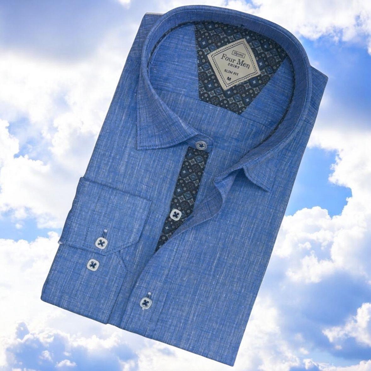 Pamuklu Uzun Kollu Mavi Erkek Gömlek (Slim Fit Kalıp)
