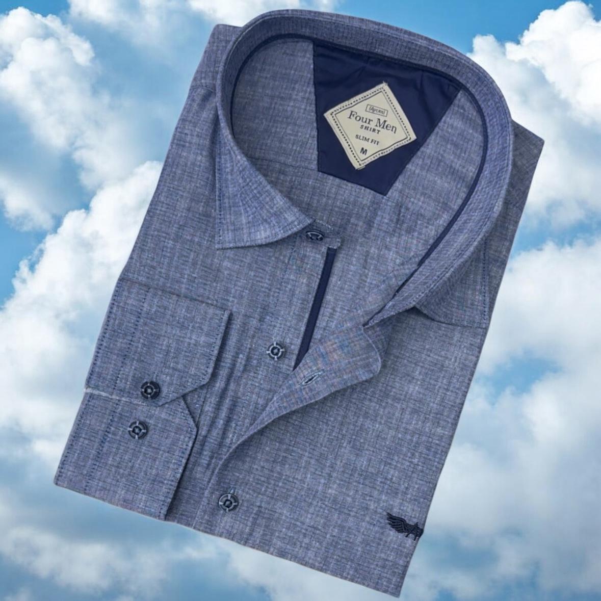 Pamuklu Uzun Kollu Mavi Erkek Gömlek (Slim Fit Kalıp)