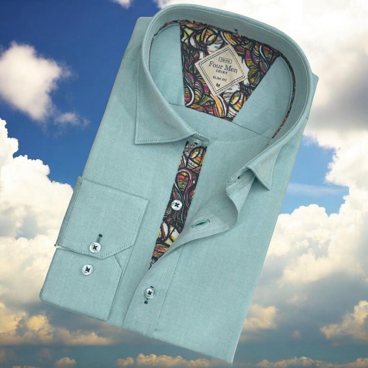 Pamuklu Uzun Kollu Mint Erkek Gömlek (Slim Fit Kalıp)