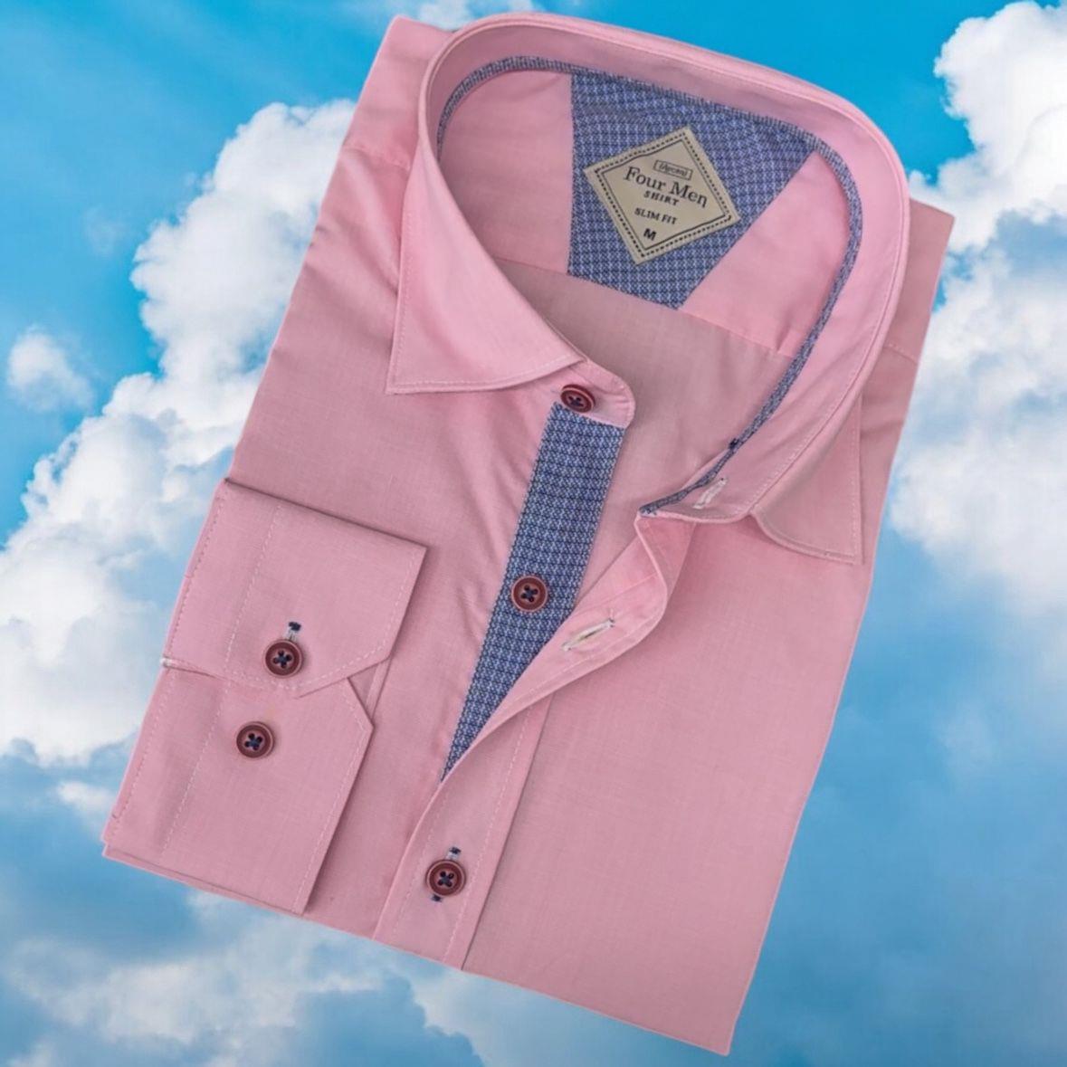 Pamuklu Uzun Kollu Pembe Erkek Gömlek (Slim Fit Kalıp)