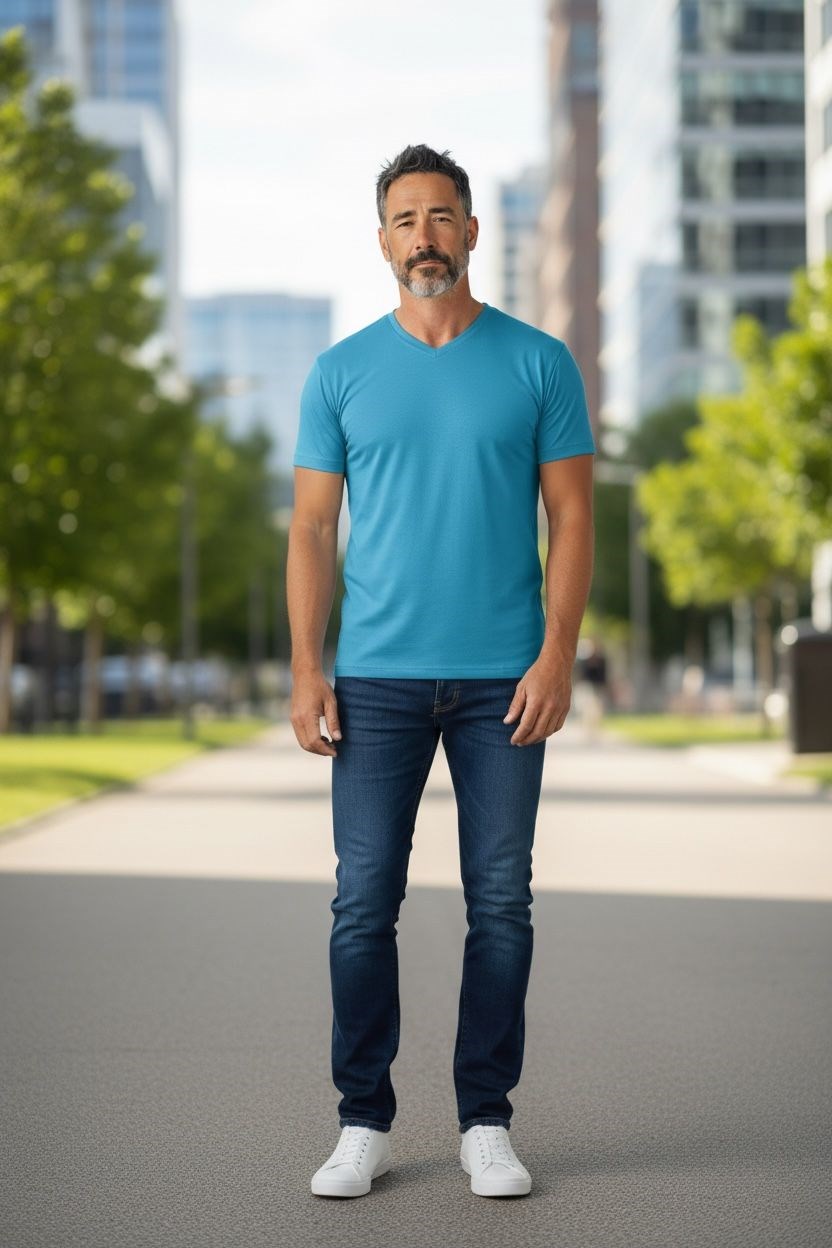 Pamuklu V Model Kısa Kol T-Shirt